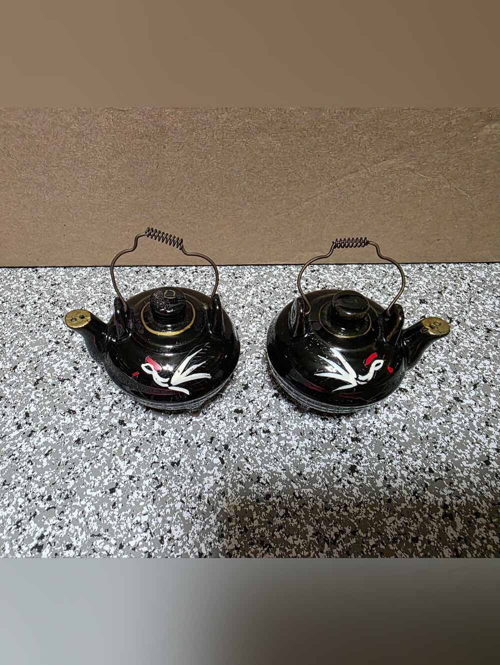 Vtg Redware Rooster Salt & Pepper Shaker Set